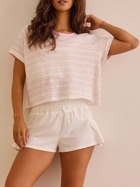 Altar’d State Linear Pace Boxy Tee ivory and pink size M
